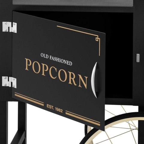 WÓZEK PODSTAWA DO MASZYNY DO POPCORNU Z SZAFKĄ RETRO 51 X 37 CM - CZARNO-ZŁOTY WÓZEK PODSTAWA DO MASZYNY DO POPCORNU Z SZAFKĄ RETRO 51 X 37 CM - CZARNO-ZŁOTY