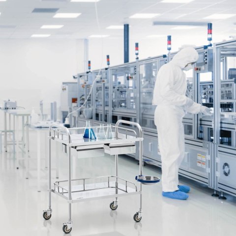 WÓZEK LABORATORYJNY ZABIEGOWY KOSMETYCZNY ZE STALI 2 SZUFLADY 2 PÓŁKI 85 X 54 X 28 CM WÓZEK LABORATORYJNY ZABIEGOWY KOSMETYCZNY ZE STALI 2 SZUFLADY 2 PÓŁKI 85 X 54 X 28 CM