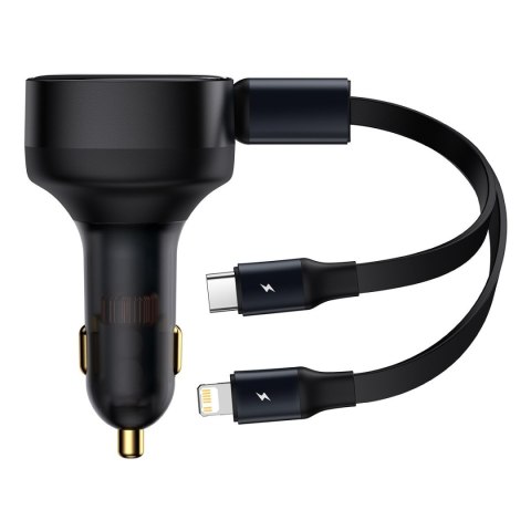 ŁADOWARKA SAMOCHODOWA 2W1 USB-C + IPHONE LIGHTNING ZWIJANY PRZEWÓD 75CM 30W - CZARNY ŁADOWARKA SAMOCHODOWA 2W1 USB-C + IPHONE LIGHTNING ZWIJANY PRZEWÓD 75CM 30W - CZARNY