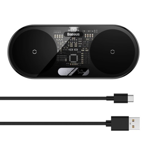 PODWÓJNA ŁADOWARKA BEZPRZEWODOWA QI Z WYŚWIETLACZEM USB-C 20W - CZARNY PODWÓJNA ŁADOWARKA BEZPRZEWODOWA QI Z WYŚWIETLACZEM USB-C 20W - CZARNY