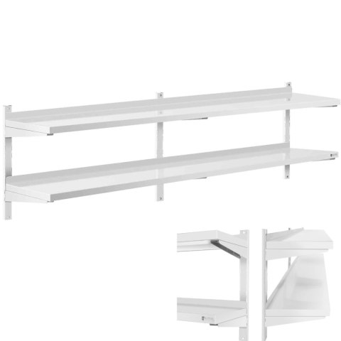 PÓŁKA ŚCIENNA WISZĄCA GASTRONOMICZNA PODWÓJNA Z REGULACJĄ STAL 200 X 40 CM PÓŁKA ŚCIENNA WISZĄCA GASTRONOMICZNA PODWÓJNA Z REGULACJĄ STAL 200 X 40 CM