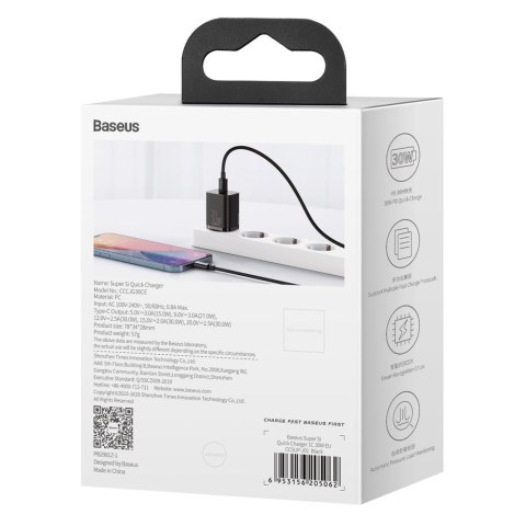 SUPER SI 1C SZYBKA ŁADOWARKA USB-C 30W POWER DELIVERY QUICK CHARGE CZARNY SUPER SI 1C SZYBKA ŁADOWARKA USB-C 30W POWER DELIVERY QUICK CHARGE CZARNY
