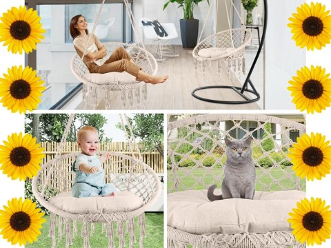 Huśtawka ogrodowa bocianie gniazdo fotel wiszący krzesło boho 80cm Huśtawka ogrodowa bocianie gniazdo fotel wiszący krzesło boho 80cm