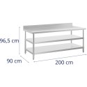 STÓŁ BLAT ROBOCZY STALOWY NIERDZEWNY PRZYŚCIENNY Z RANTEM 2 PÓŁKI 200X90CM