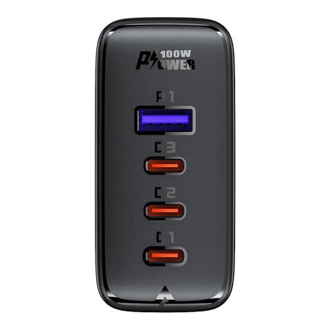 SZYBKA ŁADOWARKA SIECIOWA GAN 3X USB-C 1X USB-A + KABEL KĄTOWY USB-C 100W 2M CZARNY SZYBKA ŁADOWARKA SIECIOWA GAN 3X USB-C 1X USB-A + KABEL KĄTOWY USB-C 100W 2M CZARNY