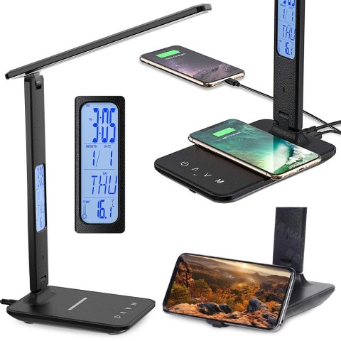 Lampka biurkowa led szkolna usb zegar ładowarka qi Lampka biurkowa led szkolna usb zegar ładowarka qi