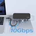 HUB ADAPTER M52 USB-C USB-A HDMI VGA DP SD TF RJ45 AUX PD SZARY