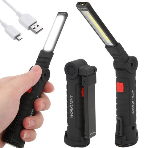 Lampa latarka warsztatowa z magnesem + hak składana do warsztatu usb 5w1 Lampa latarka warsztatowa z magnesem + hak składana do warsztatu usb 5w1
