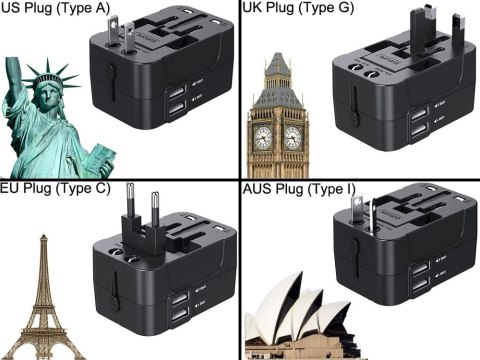 Adapter przejściówka wtyczka gniazdo uk usa eu aus uniwersalna 2x usb świat Adapter przejściówka wtyczka gniazdo uk usa eu aus uniwersalna 2x usb świat