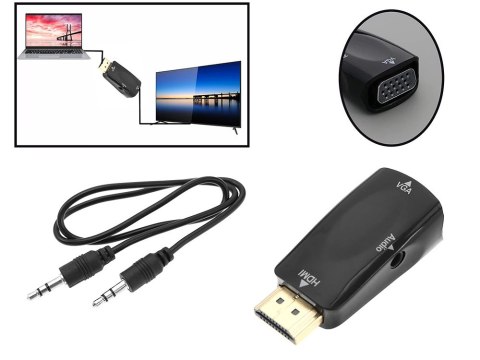Konwerter adapter z hdmi na vga d-sub audio dźwięk mini jack Konwerter adapter z hdmi na vga d-sub audio dźwięk mini jack