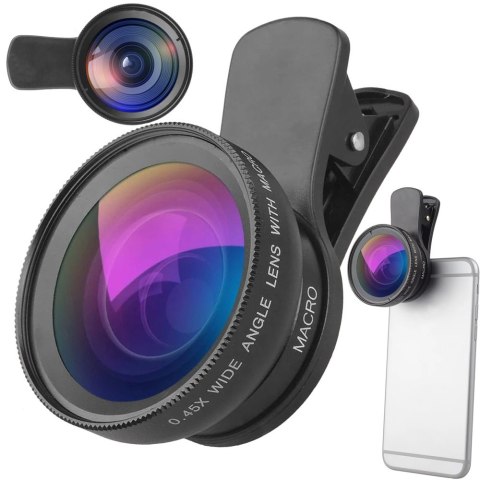 Obiektyw soczewka do telefonu smartfona 2w1 0.45x 12,5x makro klips aparat Obiektyw soczewka do telefonu smartfona 2w1 0.45x 12,5x makro klips aparat