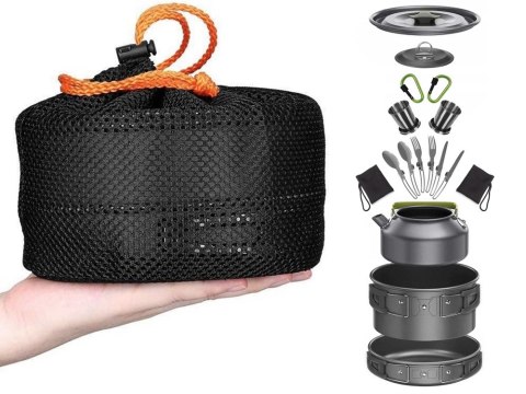 Zestaw garnków turystyczych naczynia kemping czajnik patelnia garnek 18w1 Zestaw garnków turystyczych naczynia kemping czajnik patelnia garnek 18w1