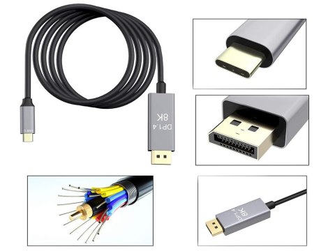 Kabel przewód displayport usb typ-c 1.4 video audio usb-c 8k 4k 2k 1,8m Kabel przewód displayport usb typ-c 1.4 video audio usb-c 8k 4k 2k 1,8m