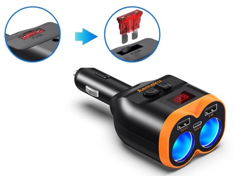Rozdzielacz gniazda zapalniczki 12-24v 2xusb-a 1xusb-c qc 3.0 80w ładowarka Rozdzielacz gniazda zapalniczki 12-24v 2xusb-a 1xusb-c qc 3.0 80w ładowarka