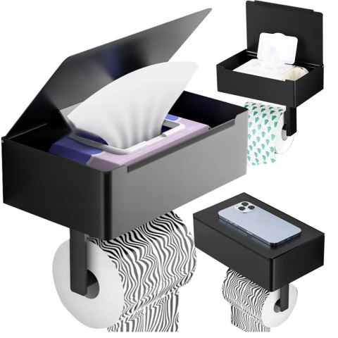 Uchwyt na papier toaletowy z pojemnikiem na chusteczki półką czarny loft wc Uchwyt na papier toaletowy z pojemnikiem na chusteczki półką czarny loft wc