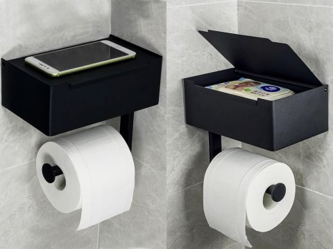 Uchwyt na papier toaletowy z pojemnikiem na chusteczki półką czarny loft wc Uchwyt na papier toaletowy z pojemnikiem na chusteczki półką czarny loft wc