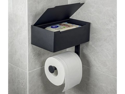 Uchwyt na papier toaletowy z pojemnikiem na chusteczki półką czarny loft wc Uchwyt na papier toaletowy z pojemnikiem na chusteczki półką czarny loft wc
