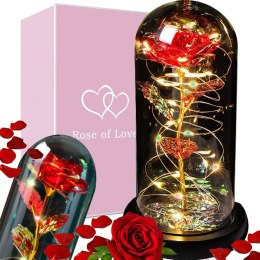 Wieczna róża w szkle prezent led rgb świecąca czerwona szklana na okazję