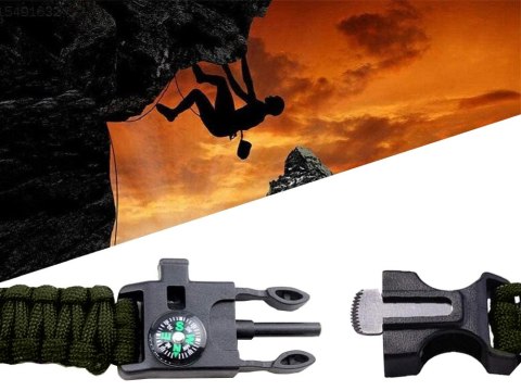 Bransoletka survival opaska 5w1 kompas krzesiwo linka nóż linka paracord Bransoletka survival opaska 5w1 kompas krzesiwo linka nóż linka paracord