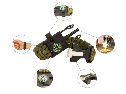 Bransoletka survival opaska 5w1 kompas krzesiwo linka nóż linka paracord Bransoletka survival opaska 5w1 kompas krzesiwo linka nóż linka paracord