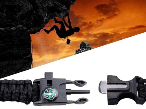 Bransoletka survival opaska 5w1 kompas krzesiwo linka ostrze linka paracord Bransoletka survival opaska 5w1 kompas krzesiwo linka ostrze linka paracord