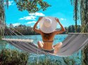 Hamak ogrodowy turystyczny szary frędzle huśtawka boho torba 200 x 100cm