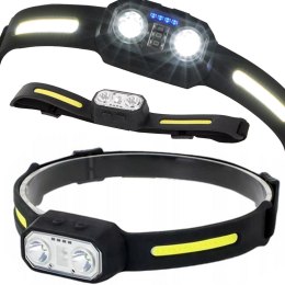 Latarka czołowa opaska na głowę czoło mocna czołówka reflektor led czujnik