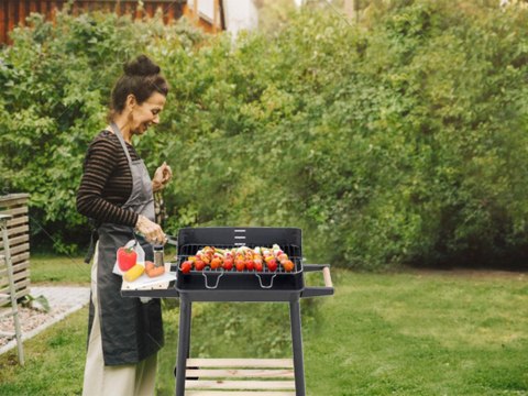Grill ogrodowy duży węglowy bbq regulowany ruszt półki koła przenośny Grill ogrodowy duży węglowy bbq regulowany ruszt półki koła przenośny