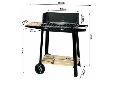Grill ogrodowy duży węglowy bbq regulowany ruszt półki koła przenośny Grill ogrodowy duży węglowy bbq regulowany ruszt półki koła przenośny