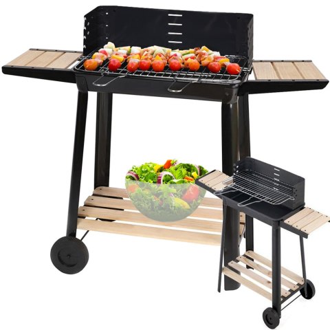 Grill ogrodowy duży węglowy bbq regulowany ruszt półki koła przenośny Grill ogrodowy duży węglowy bbq regulowany ruszt półki koła przenośny