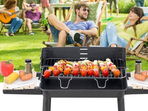 Grill ogrodowy duży węglowy bbq regulowany ruszt półki koła przenośny Grill ogrodowy duży węglowy bbq regulowany ruszt półki koła przenośny