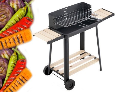 Grill ogrodowy duży węglowy bbq regulowany ruszt półki koła przenośny Grill ogrodowy duży węglowy bbq regulowany ruszt półki koła przenośny