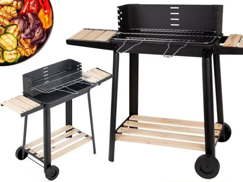 Grill ogrodowy duży węglowy bbq regulowany ruszt półki koła przenośny Grill ogrodowy duży węglowy bbq regulowany ruszt półki koła przenośny