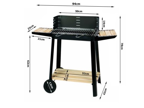 Grill ogrodowy duży węglowy bbq regulowany ruszt półki koła przenośny Grill ogrodowy duży węglowy bbq regulowany ruszt półki koła przenośny