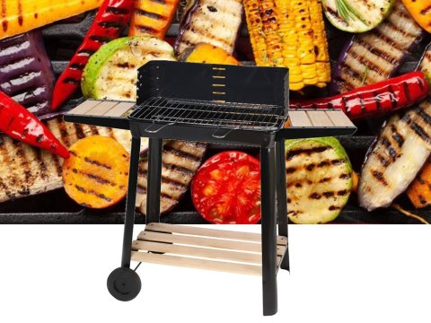 Grill ogrodowy duży węglowy bbq regulowany ruszt półki koła przenośny Grill ogrodowy duży węglowy bbq regulowany ruszt półki koła przenośny