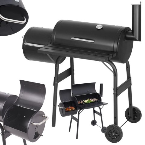 Grill ogrodowy duży węglowy beczka bbq wędzarnia z pokrywą ruszt półka koła Grill ogrodowy duży węglowy beczka bbq wędzarnia z pokrywą ruszt półka koła