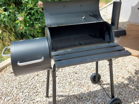 Grill ogrodowy duży węglowy beczka bbq wędzarnia z pokrywą ruszt półka koła Grill ogrodowy duży węglowy beczka bbq wędzarnia z pokrywą ruszt półka koła
