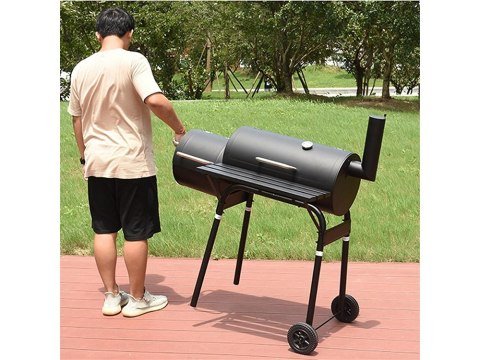 Grill ogrodowy duży węglowy beczka bbq wędzarnia z pokrywą ruszt półka koła Grill ogrodowy duży węglowy beczka bbq wędzarnia z pokrywą ruszt półka koła