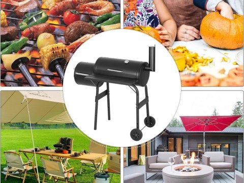 Grill ogrodowy duży węglowy beczka bbq wędzarnia z pokrywą ruszt półka koła Grill ogrodowy duży węglowy beczka bbq wędzarnia z pokrywą ruszt półka koła