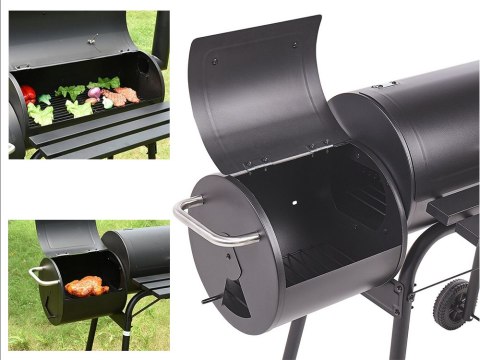Grill ogrodowy duży węglowy beczka bbq wędzarnia z pokrywą ruszt półka koła Grill ogrodowy duży węglowy beczka bbq wędzarnia z pokrywą ruszt półka koła