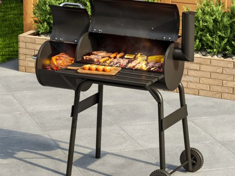 Grill ogrodowy duży węglowy beczka bbq wędzarnia z pokrywą ruszt półka koła Grill ogrodowy duży węglowy beczka bbq wędzarnia z pokrywą ruszt półka koła