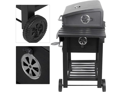 Grill węglowy ogrodowy dwa ruszty termometr pokrywa półka popielnik duży Grill węglowy ogrodowy dwa ruszty termometr pokrywa półka popielnik duży
