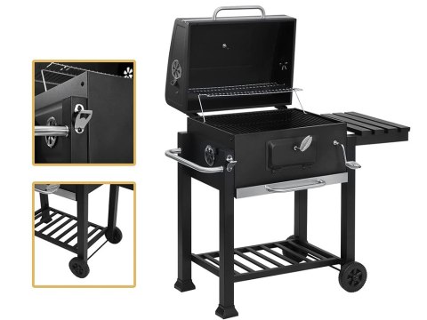 Grill węglowy ogrodowy dwa ruszty termometr pokrywa półka popielnik duży Grill węglowy ogrodowy dwa ruszty termometr pokrywa półka popielnik duży