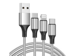 Kabel usb 3w1 do telefonu przewód lightning iphone micro usb type-c 1,2m