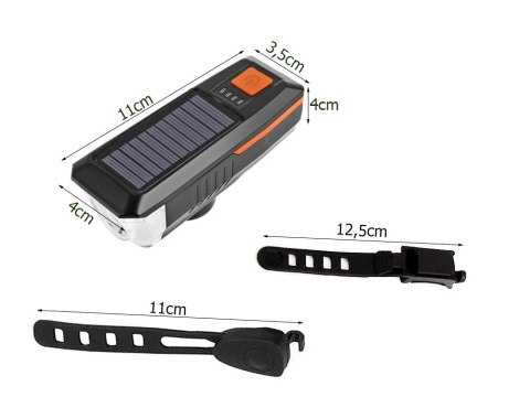 Lampka rowerowa przednia led z klaksonem sygnałem solarna na kierownicę Lampka rowerowa przednia led z klaksonem sygnałem solarna na kierownicę