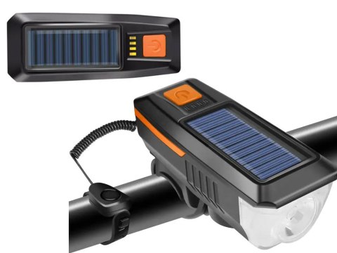 Lampka rowerowa przednia led z klaksonem sygnałem solarna na kierownicę Lampka rowerowa przednia led z klaksonem sygnałem solarna na kierownicę