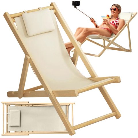 Leżak drewniany leżaki plażowy składany ogrodowy poduszka fotel na plażę Leżak drewniany leżaki plażowy składany ogrodowy poduszka fotel na plażę
