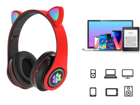 Słuchawki bezprzewodowe bluetooth radio fm mp3 kocie uszy podświetlenie led Słuchawki bezprzewodowe bluetooth radio fm mp3 kocie uszy podświetlenie led