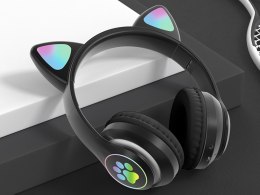 Słuchawki bezprzewodowe bluetooth radio fm mp3 kocie uszy podświetlenie led