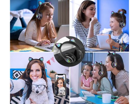 Słuchawki bezprzewodowe bluetooth radio fm mp3 kocie uszy podświetlenie led Słuchawki bezprzewodowe bluetooth radio fm mp3 kocie uszy podświetlenie led